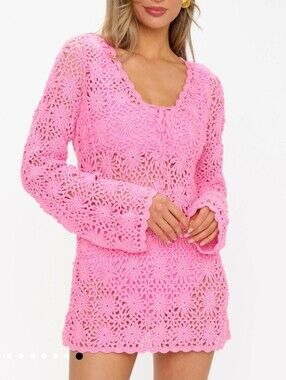 Show Me Your MuMu Vacay Mini Coverup Bubblegum Pink Crochet